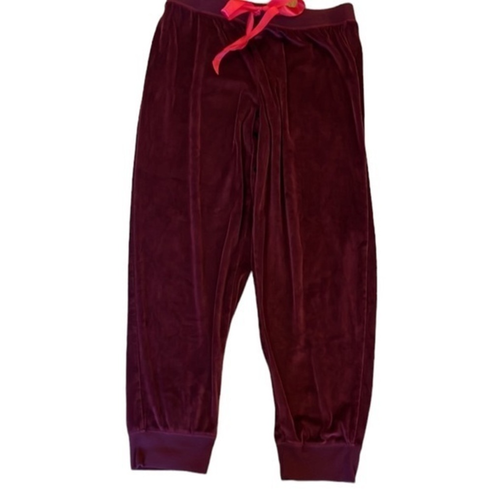 Honeydew Velour Dark Purple Joggers w/ Hot Pink‎ Ribbon Drawstring Waist Large